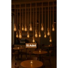 Sarı Jüt Halatlı Sarkıt Avize, Rustik Tarz, 100 Cm, 15 Adet, Dekoratif Aydınlatma