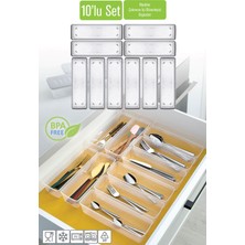 10’lu Modüler Kaşıklık Seti - Mutfak Çekmece Düzenleyici Organizer Beyaz