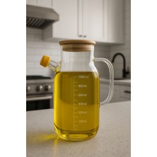 1000 ml Cam Yağdanlık, Bambu Kapaklı, Ölçekli ve Silikon Tıpalı, Şık ve Kullanışlı