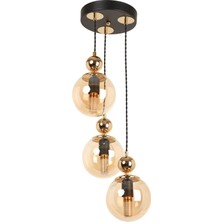 3'lü Siyah Gold Bal Cam Sarkıt Avize, Şık ve Modern Tasarım.