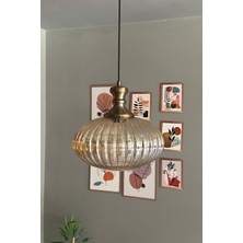 Bal Rengi Cam Tekli Avize, Eskitme Detaylı, Sarkıt, Restoran ve Salon Aydınlatması