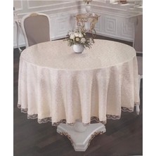 Kahverengi Fransız Dantelli Yuvarlak Masa Örtüsü 180 cm