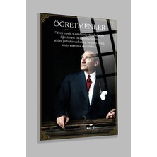 Öğretmenler Gününe Özel Atatürk Temalı 4mm Cam Tablo Yüksek Çözünürlüklü Siyah