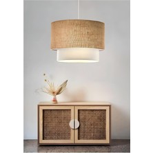 Bej Jüt Kumaş Avize, Hasır Pasta Sarkıt, Şık ve Doğal Dekor Seçeneği