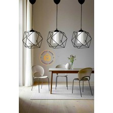 3'lü Siyah Fer Tekli Sarkıt Avize Dekoratif Aydınlatma Seti