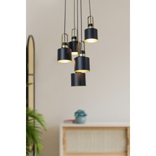 Modern 5 Lü Siyah ve Sarı Metal Gövde Şık Avize, Zarif Aydınlatma Seçeneği