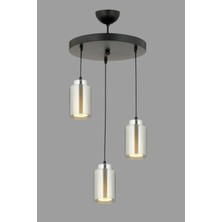 Şık Siyah Krom Detaylı Spor Üçlü Sarkıt Avize