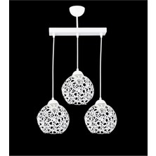 Beyaz Selçuklu Top Motif Yıldız Ferforje Retro Sarkıt Avize