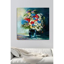 Kır Çiçekleri Kanvas Tablo 80X80 Cm, Mavi Renkli Duvar Dekorasyonu