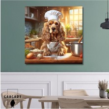 Renkli Kare Kanvas Mutfak Tablosu Aşçı Köpek ve Hayvanlar Dekorasyonu