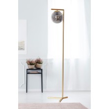 Modern Sarı Metal ve Füme Camlı Şık Yerden Aydınlatma Lambası