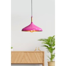 Pembe Metal Sarkıt Avize, Ahşap Detaylı, Modern ve Şık Tasarım