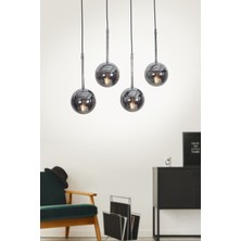 Şık 4'lü Krom ve Füme Camlı Metal Sarkıt Avize, Modern ve Zarif Tasarım