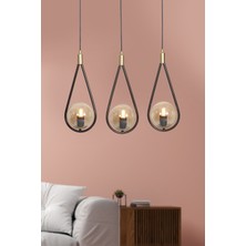 Şık 3'lü Sarı-Eski Metal ve Bal Rengi Camlı Lüx Avize Seti