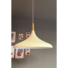 45 cm Çaplı Xl Dokulu Açık Krem Ahşap Sarkıt Avize, Restoran ve Mutfak Için Ideal