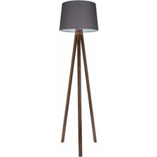 3 Ayaklı Ahşap Tripod Lambader, Füme Kahverengi, Konik Başlık, Şık ve Sıcak Ambiyans