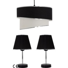 Şık Siyah Gümüş Üçlü Avize ve Abajur Seti, Ev Dekorasyonu Için Zarif Seçenek