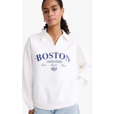 DeFacto Relax Fit Polo Yaka Baskılı Kalın Sweatshirt F1064AX25AU