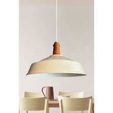 Beyaz Ahşap Vezir Kafa Tekli Retro Sarkıt Avize, Ofis, Salon ve Mutfak Için Şık Aydınlatma