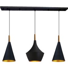 Modern Siyah Üçlü Ahşap Sarkıt Avize, Şık ve Zarif Iç Mekan Aydınlatması