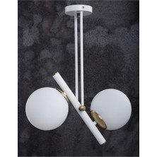 Şık Beyaz Eskitme Camlı Avize, Modern ve Zarif Aydınlatma Tasarımı