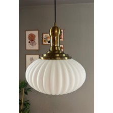 Şık Beyaz Cam Tekli Sarkıt Avize, Eskitme Detaylı, Restoran ve Salon Aydınlatması