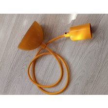 E27 Hardal Sarısı Renkli, Kılıfı ve Rozantlı Sarkıt Tavan Armatürü, 1 Metre Kumaş Kabloyla