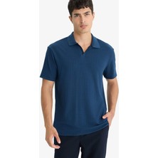 DeFacto Regular Fit Krinkıl Dikey Dokulu Hafif Kumaş Polo Yaka Kısa Kollu Tişört E1207AX25AU