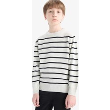 DeFacto Bisiklet Yaka Çizgili Triko Kazak Erkek Çocuk F0962A825WN