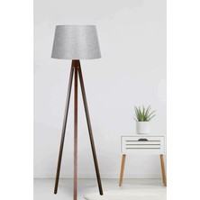 Ahşap 3 Ayaklı Tripod Lambader Konik Başlık Antrasit Kahverengi L240