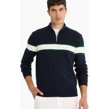 DeFacto Standart Fit Dik Yaka Fermuarlı Renk Bloklu Triko Kazak Y4193AZ25WN