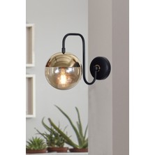 Şık Siyah Metal Gövde Bal Rengi Camlı Lüks Aplik Işıklandırma