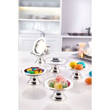6'lı Metal Dekoratif Gümüş Kaplama Şekerlik ve Makaronluk Seti