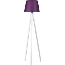 3 Ayaklı Tripod Lambader Köşe Lambası Ahşap Abajur Mürdüm Beyaz Renk