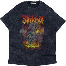 Unisex Summer's Last Stand Tour Yazılı Yıkamalı T-Shirt, Oversize Slipknot Temalı Vintage Tişört