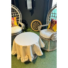 Şık Bej Fırfırlı Yuvarlak Masa Örtüsü 130 Cm, Özel Tasarım