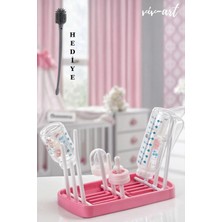 Pembe Taşınabilir Çok Amaçlı Biberon ve Emzik Kurutucu Seti
