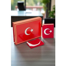 Türk Bayraklı Kutulu Ay Yıldızlı Kadife Kaplı Kuranı Kerim Türk Bayrağı Hediye Seti