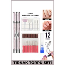 Şarjlı Manikür Pedikür Törpü Makinesi- 12 Parça Tırnak Freze Seti Tırnak Bakım Cihazı