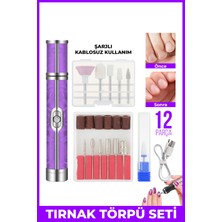 ALFAGİFT Şarjlı Manikür Pedikür Törpü Makinesi 12 Parça Mor Tırnak Freze Seti Ergonomik Tasarım