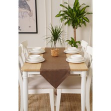 35X225CM Kahverengi Dekoratif ve Desenli Runner, Şık ve Zarif Ev Dekorasyonu Için