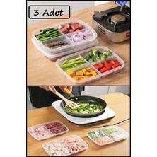 3'lü Turuncu 4 Bölmeli Saklama Kabı, 400 Ml, Bebek ve Çocuk Yemek Porsiyonu