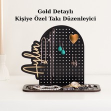Kişiye Özel Gold Ayna Pleksi Küpe Standı – Isimli Takı Askısı, Delikli Küpe Organizeri