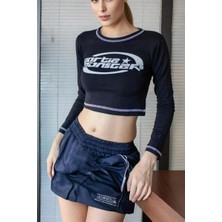 Siyah Partie Monsters Y2K Uzun Kollu Crop