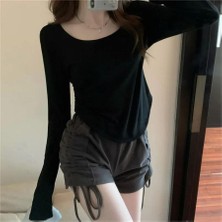 Siyah Basic Uzun Kollu Crop