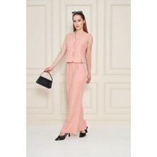 Sheboss Keten Yelekli Takım Gül Kurusu