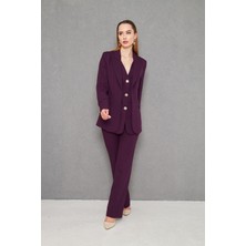 Yelek Görünümlü 3 Gold Düğme Takım Mürdüm