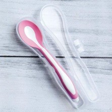 Yumuşak Uçlu Taşıma Kutulu Mama Kaşığı, Pembe ve Turuncu Renkli