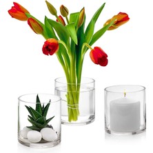 Turuncu Cam Yuvarlak Masa Üstü Vazo, Saksı ve Mumluk, 10X10 cm