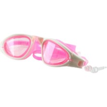 Pembe Beyaz Silikon Yüzücü Gözlüğü, Geniş Açı ve Kulaklık Hediyeli, Renkli